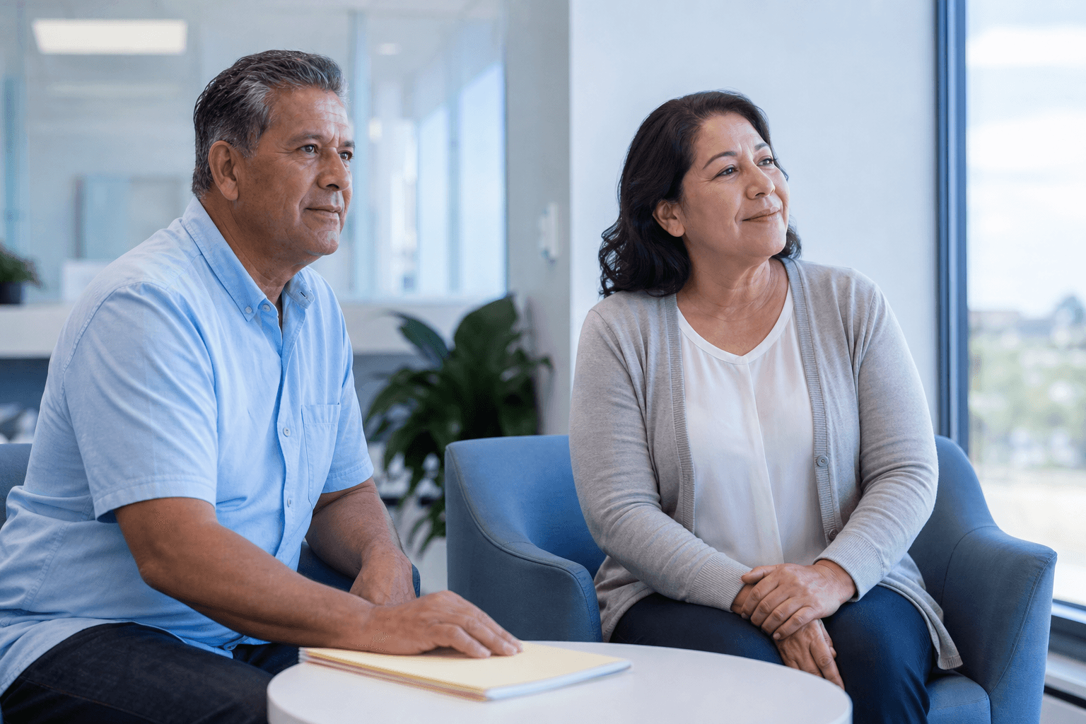 Patients in a calm modern clinic representing medically adapted implant care